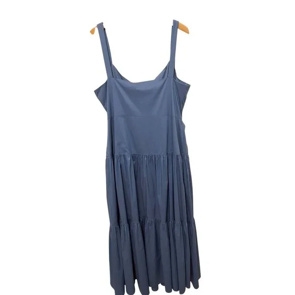 Lauren Ralph Lauren Sleeveless Tie Front Tiered Blue Midi Dress Womens Sz 16 - Picture 4 of 10
